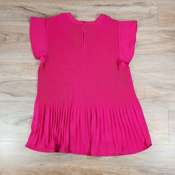 🔹️Anthropologie Adrianna Papell Fuchsia Pleated Short Flutter Sleeve Top Medium - Picture 5 of 12